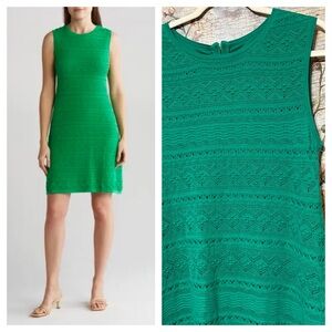 Sz L Eliza J Emerald Green Crochet Sleeveless Knit Midi Dress